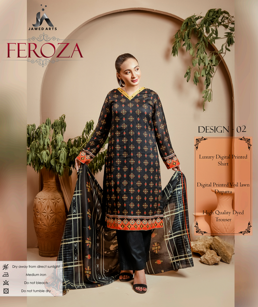 JAWED ARTS FEROZA –  3PC UNSTITCHED SUIT Design: 2