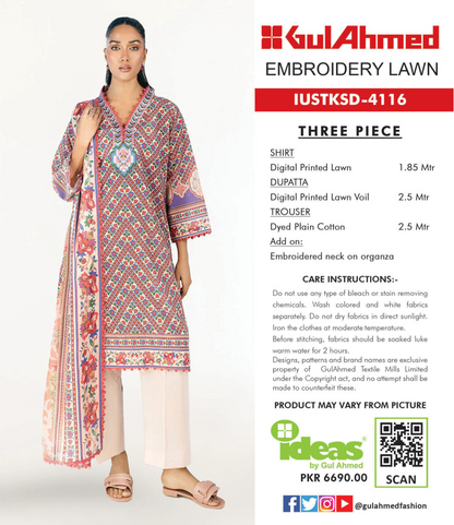 Gul Ahmed IUSTKSD-4116 Emb Lawn 3PCS
