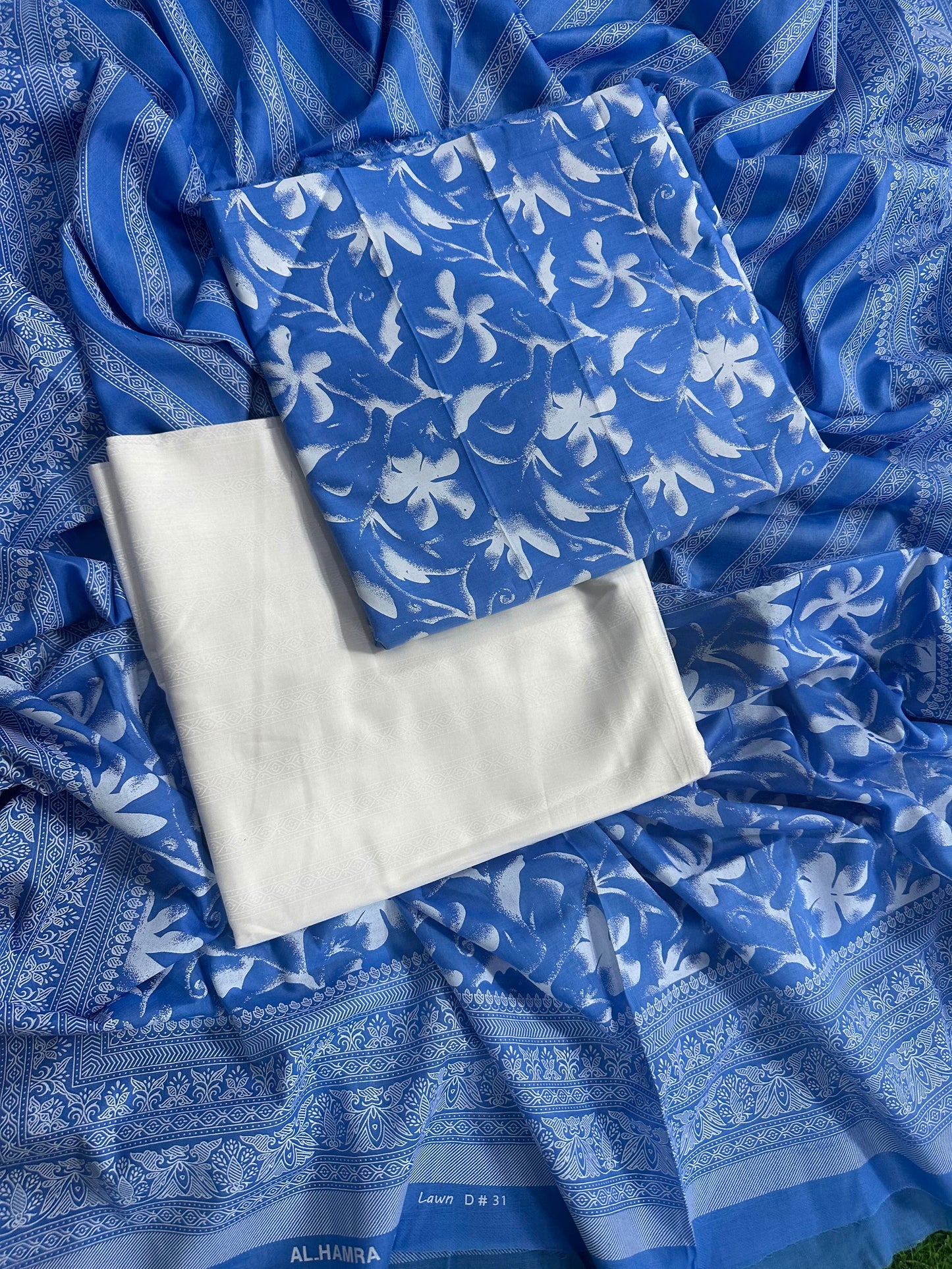 Shaista/Alhamra Blue-White Printed 3Pcs