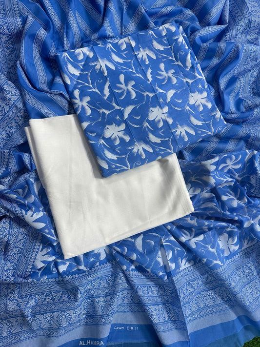 Shaista/Alhamra Blue-White Printed 3Pcs