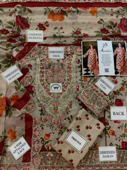 Aneela's Elegant 3PC Unstitched Lawn Suit Collection