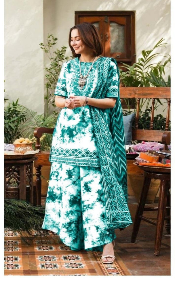 Sapphire 3PC White-Green Emb Lawn Suit