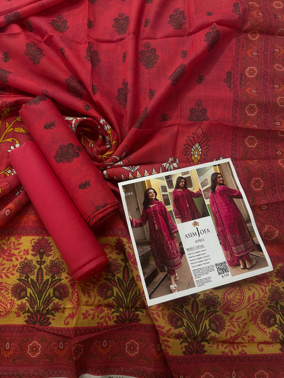 AsimJofa Red Printed 3Pcs