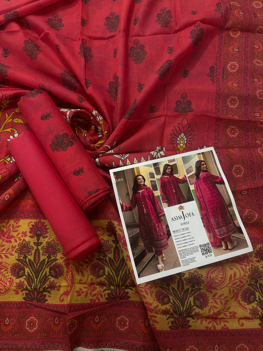 AsimJofa Red Printed 3Pcs