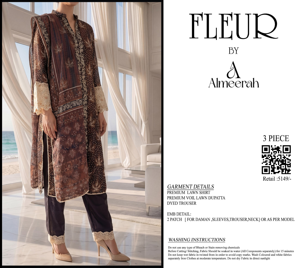 Fleur By Almeerah - Mocha Drift  – Digital Chundri Lawn