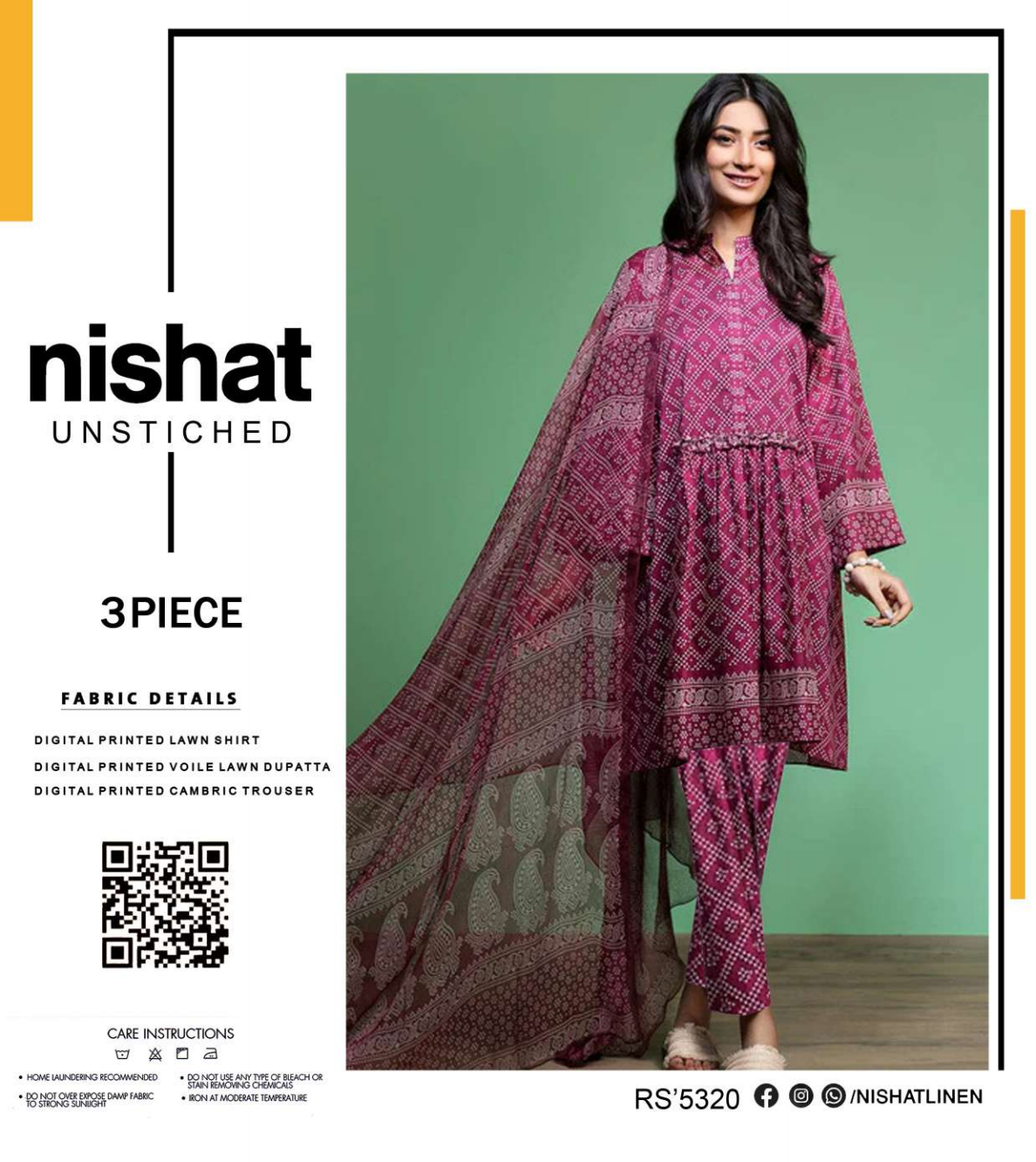 NISHAT LAWN UNSTITCHED SAME AS ORIGINAL 3PCS