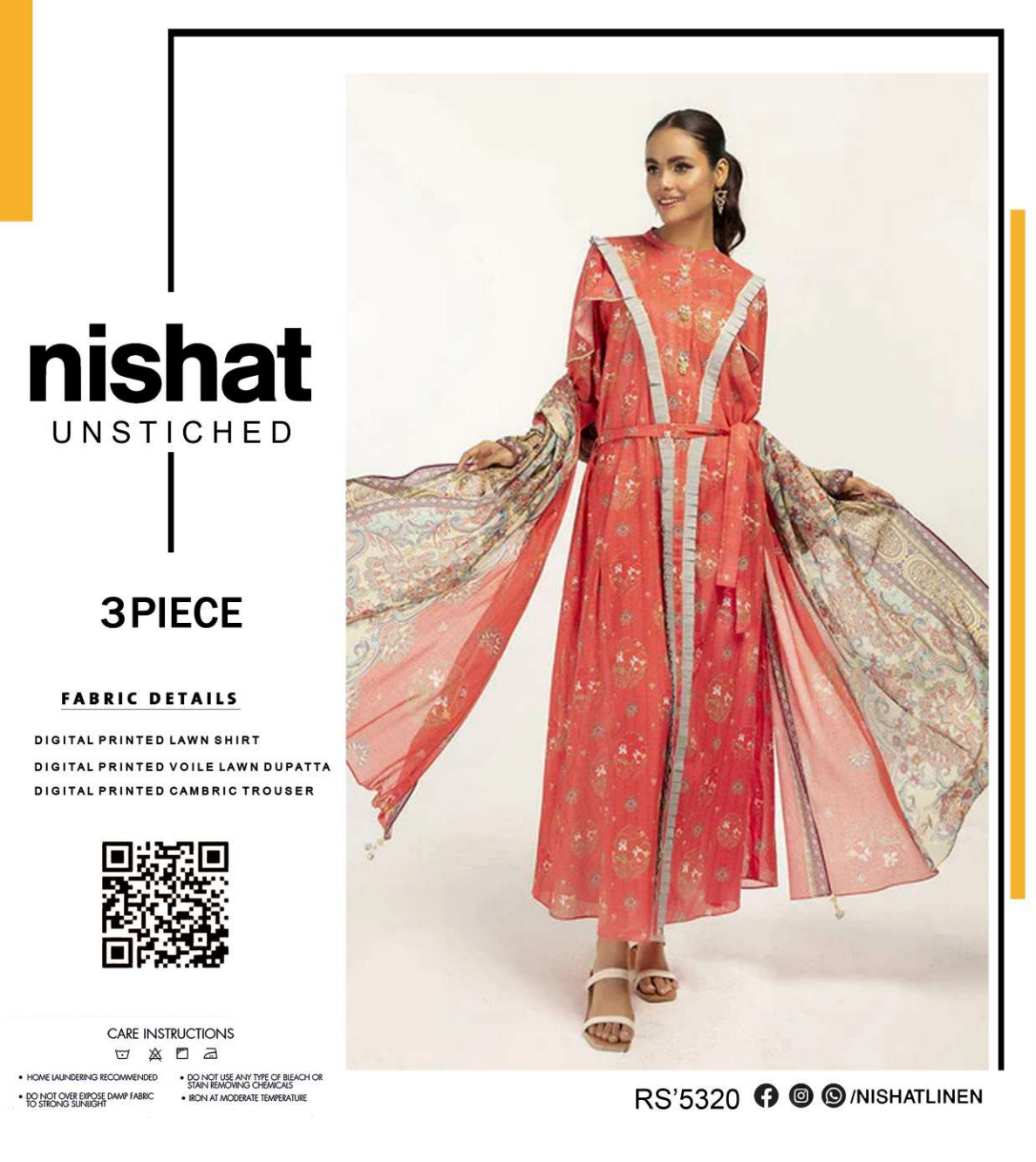 NISHAT LAWN UNSTITCHED SAME AS ORIGINAL 3PCS