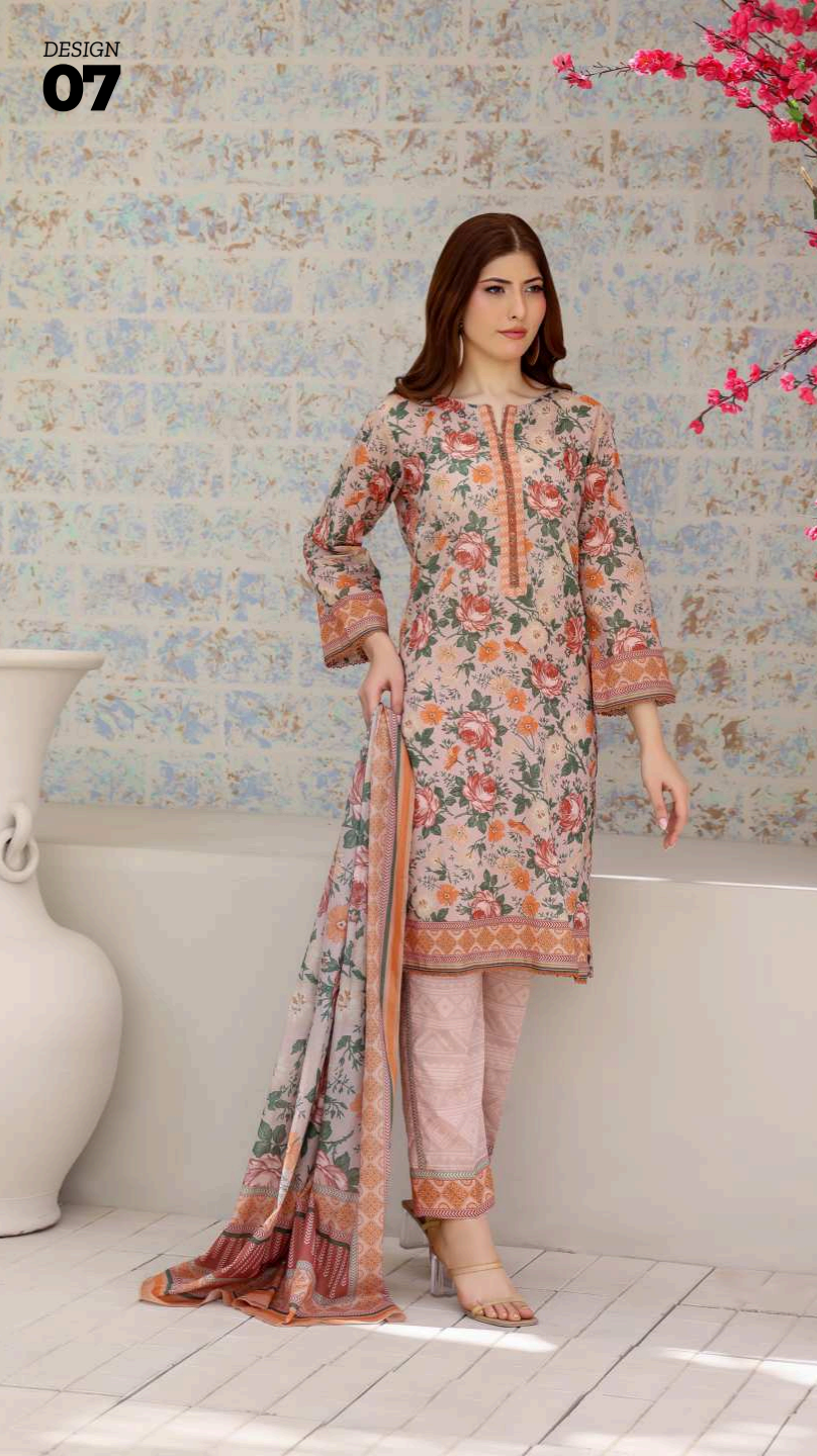 ALISHA D-07 DIGITAL PRINTED LAWN  3PCS