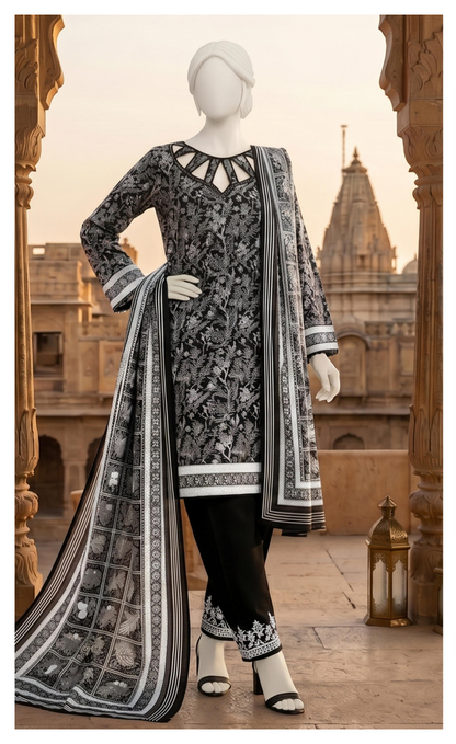 Sawera B&W Unstitched 3Pcs D-06