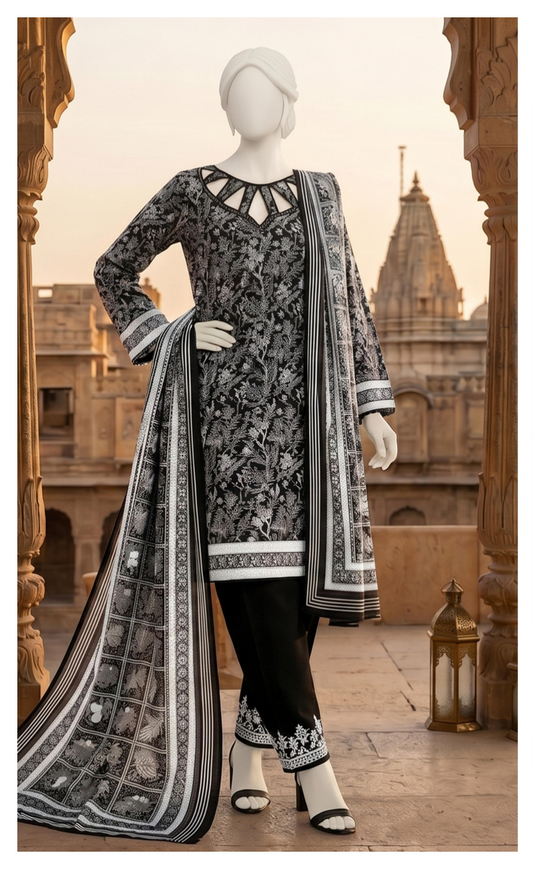 Sawera B&W Unstitched 3Pcs D-06