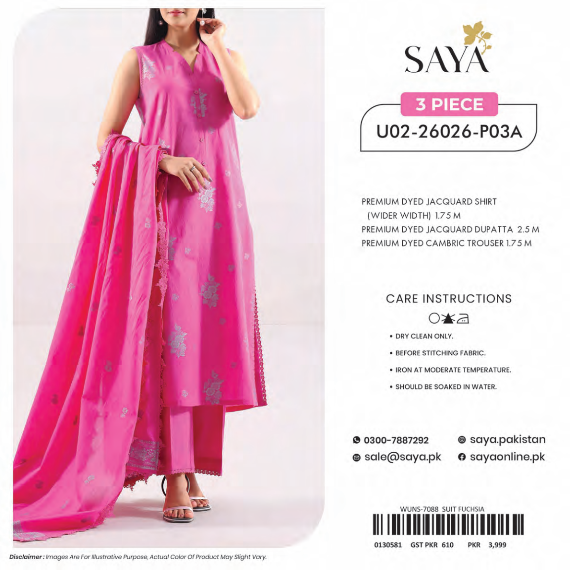 Saya Unstitched Jacquard 100% Original Cotton 3 PCs Suit In WHOLESALE PRICE 💯✨