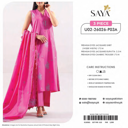 Saya Unstitched Jacquard 100% Original Cotton 3 PCs Suit In WHOLESALE PRICE 💯✨