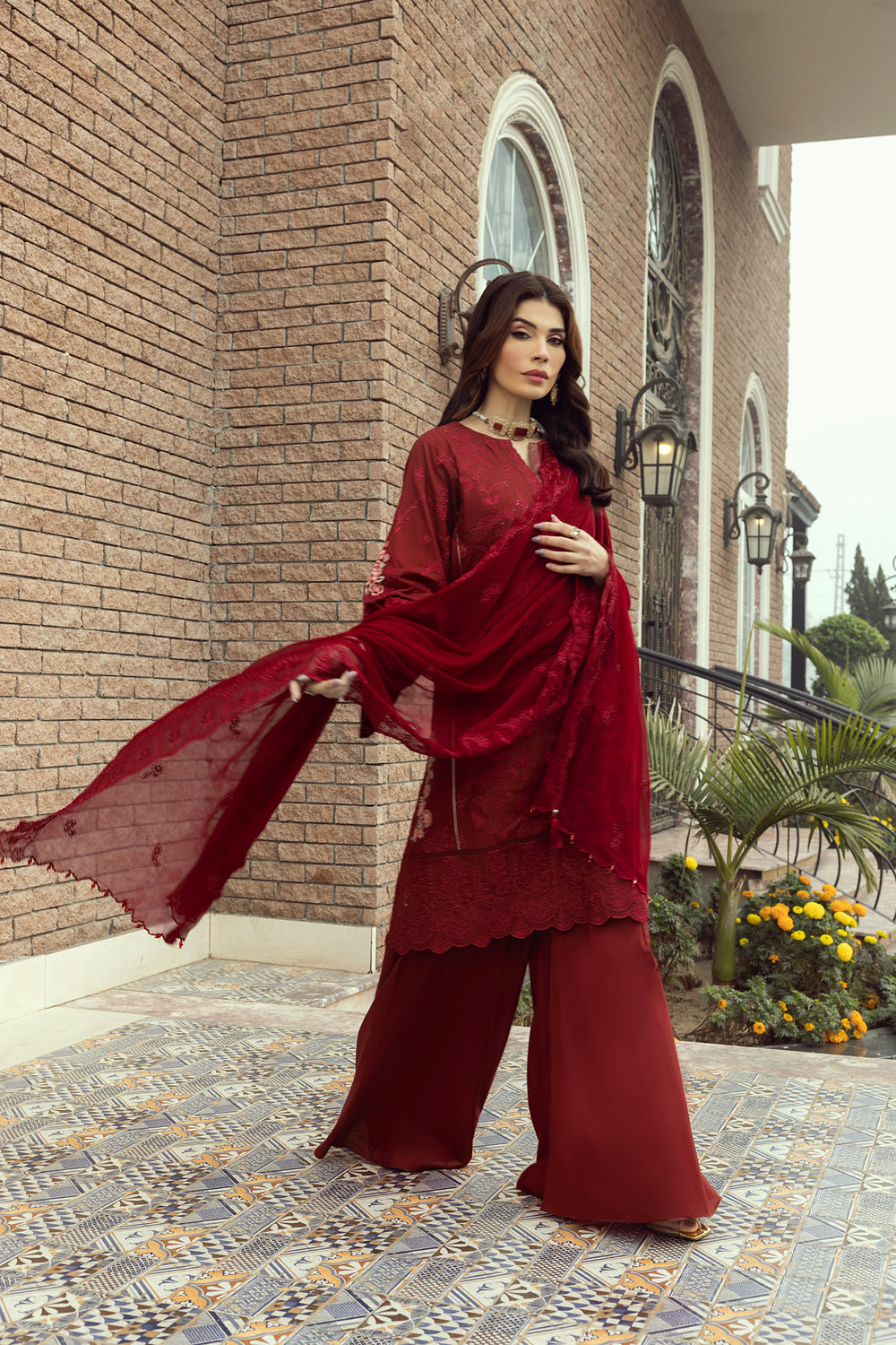 Lakhany Maroon Eid Collection Unstitched ChikanKari 3 Piece 🔥