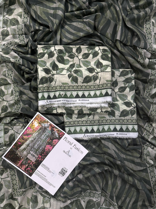 Floral Fusion By Almeerah D-10 -  3Pcs Printed Stripe Collection