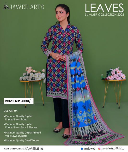 JAWED ARTS LEAVES –  3PC UNSTITCHED SUIT Design: 4