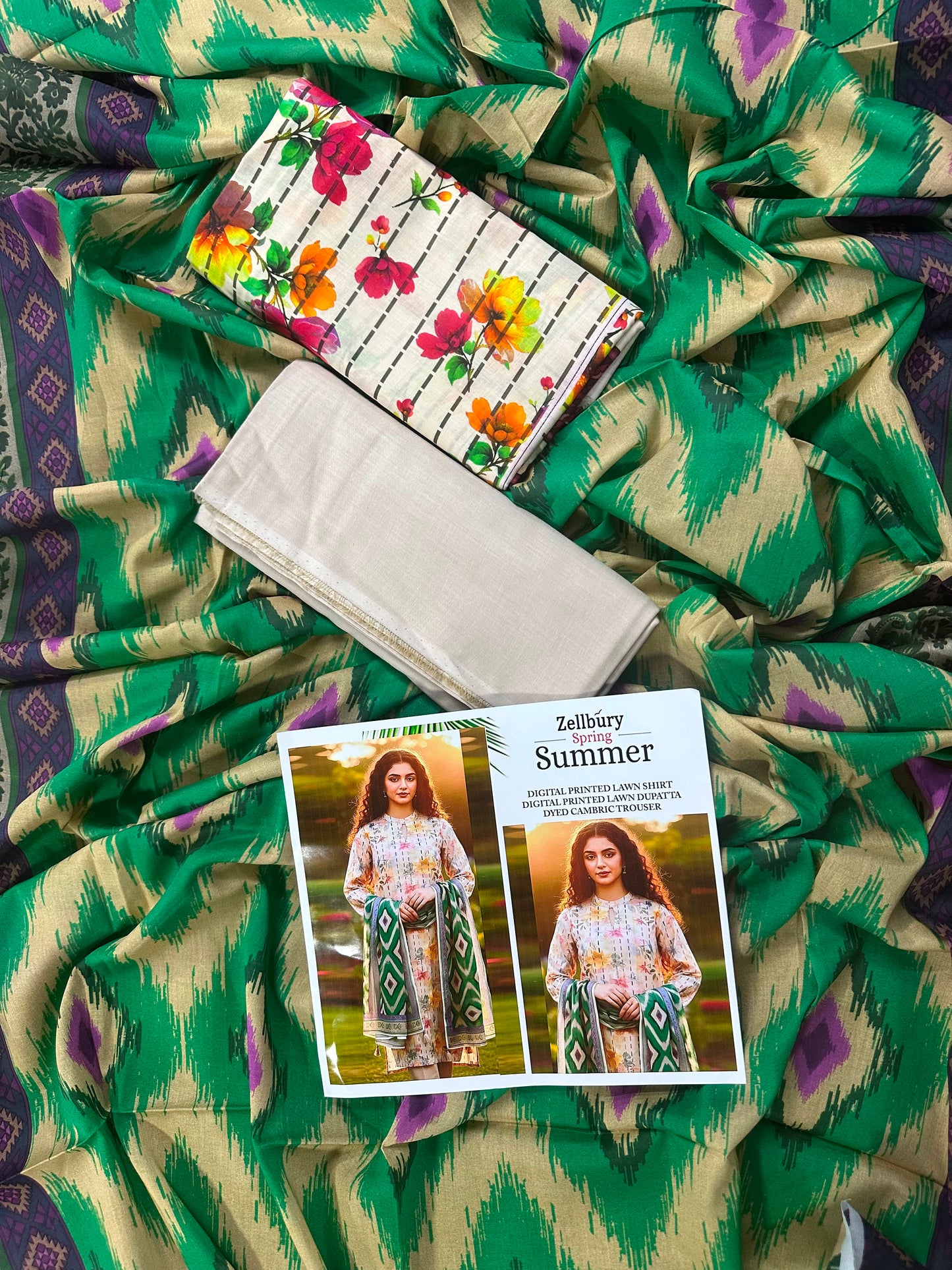 Zellbury Green Multi Printed Spring Summer 3Pcs