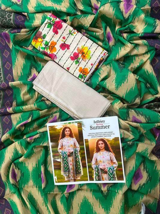 Zellbury Green Multi Printed Spring Summer 3Pcs