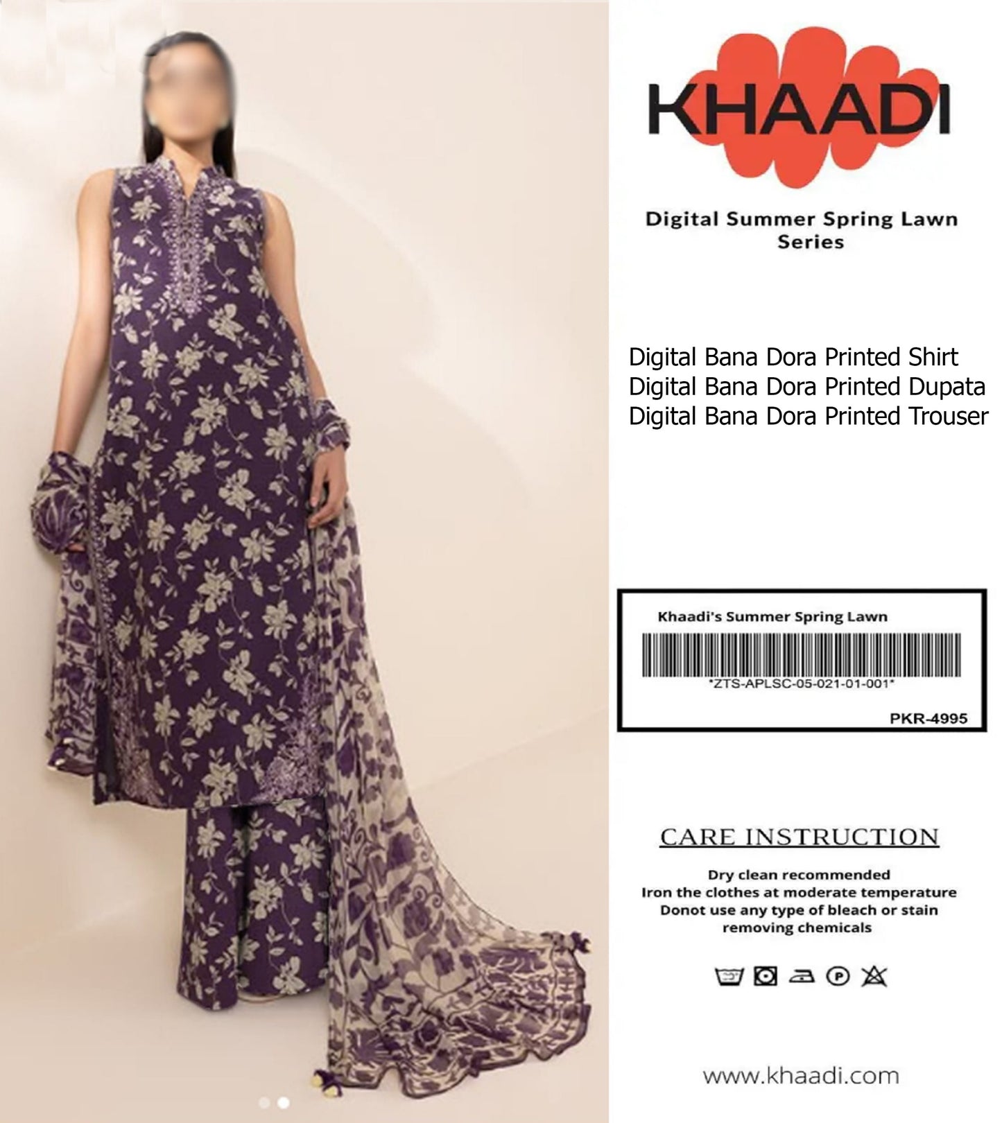 KHAADI Doria Stripe 3P Unstitched Ladies Suit