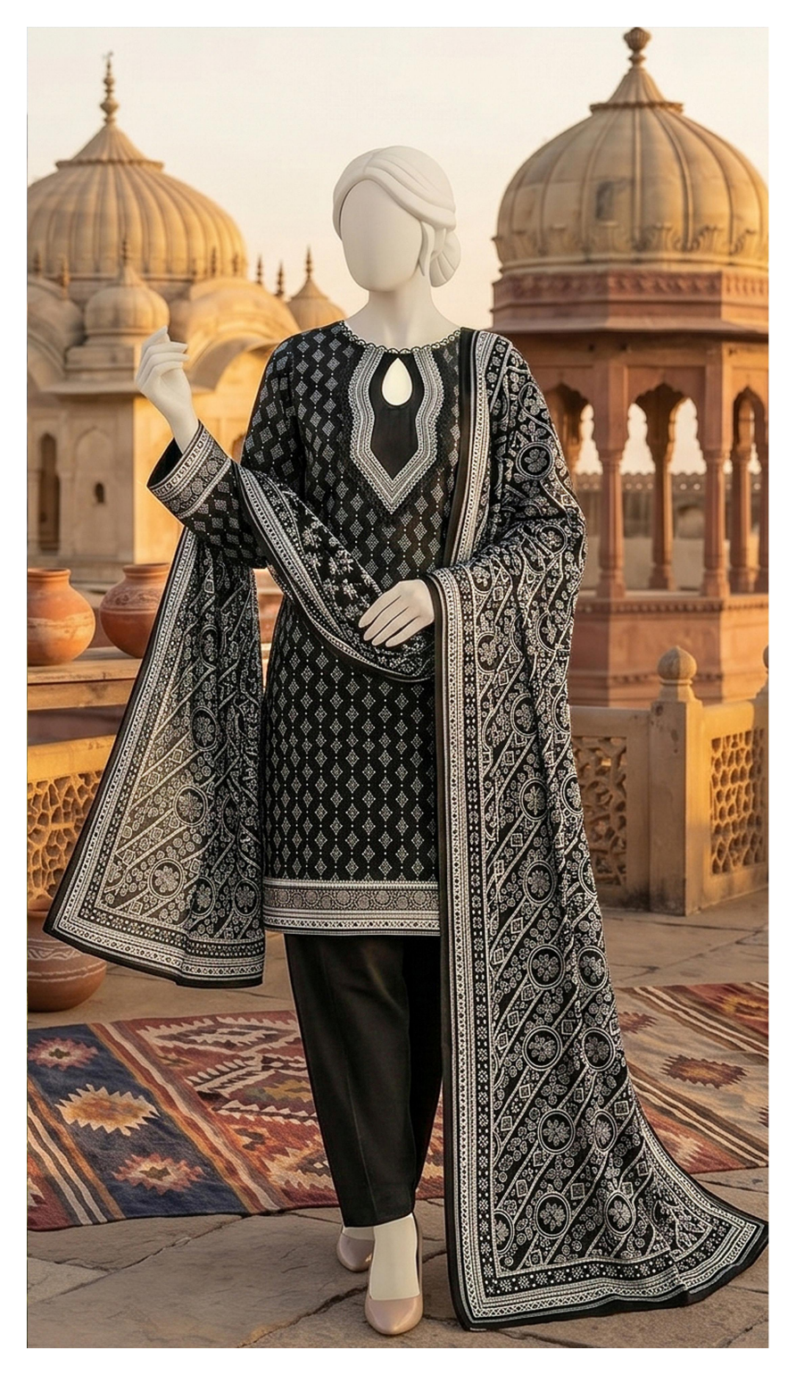 Sawera B&W Unstitched 3Pcs D-01