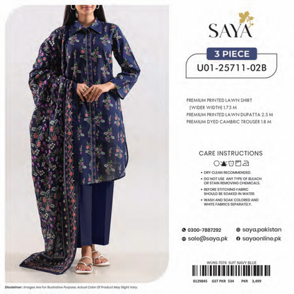 Saya 3 Piece Premium Lawn Collection D.C:U01-25711-02B
