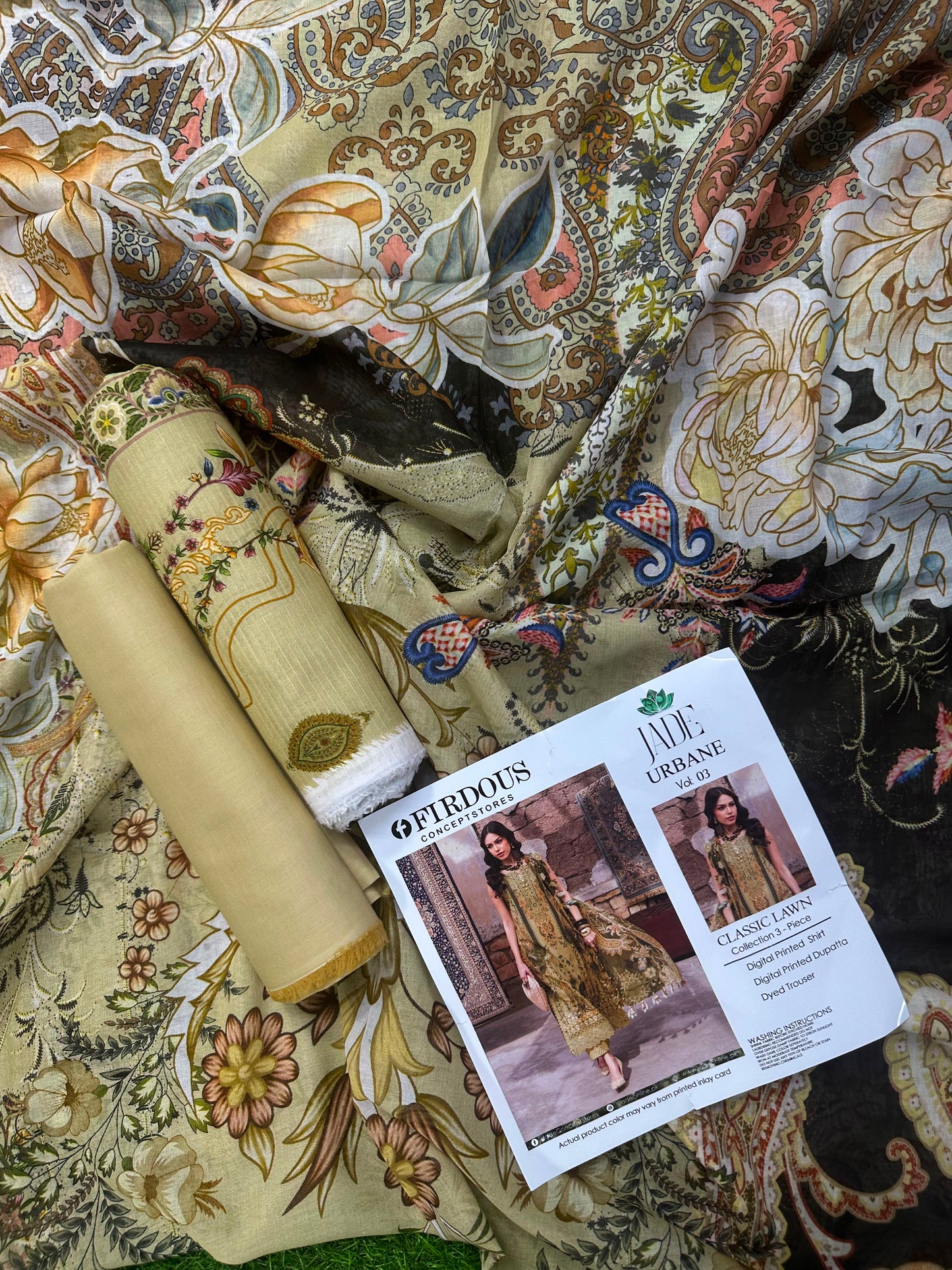 FIRDOUS JADE Yellow 3-Piece