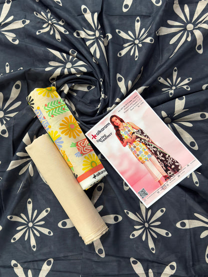 Alkaram 3 PCs Cream Printed Lawn Unstitched Collection
