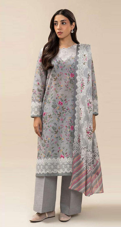 Limelight – Slate Grey & Soft Ivory - Doriya Unstitched 3 PCs Unstitched Suit