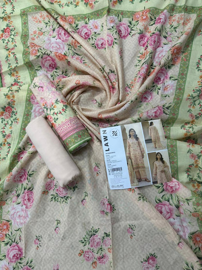ZELLBURY Unstitched 3pcs Lawn Collection D.C:- WUS26X38103