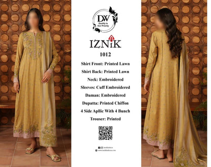 Iznik Elegant 3PC Unstitched Lawn Suit Collection