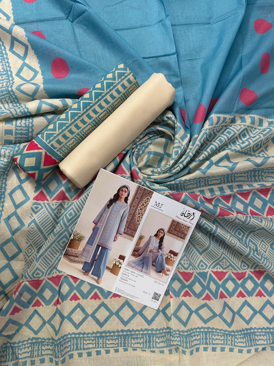 Izhaan MJ - D-01 Aqua-Beige 3pcs Printed