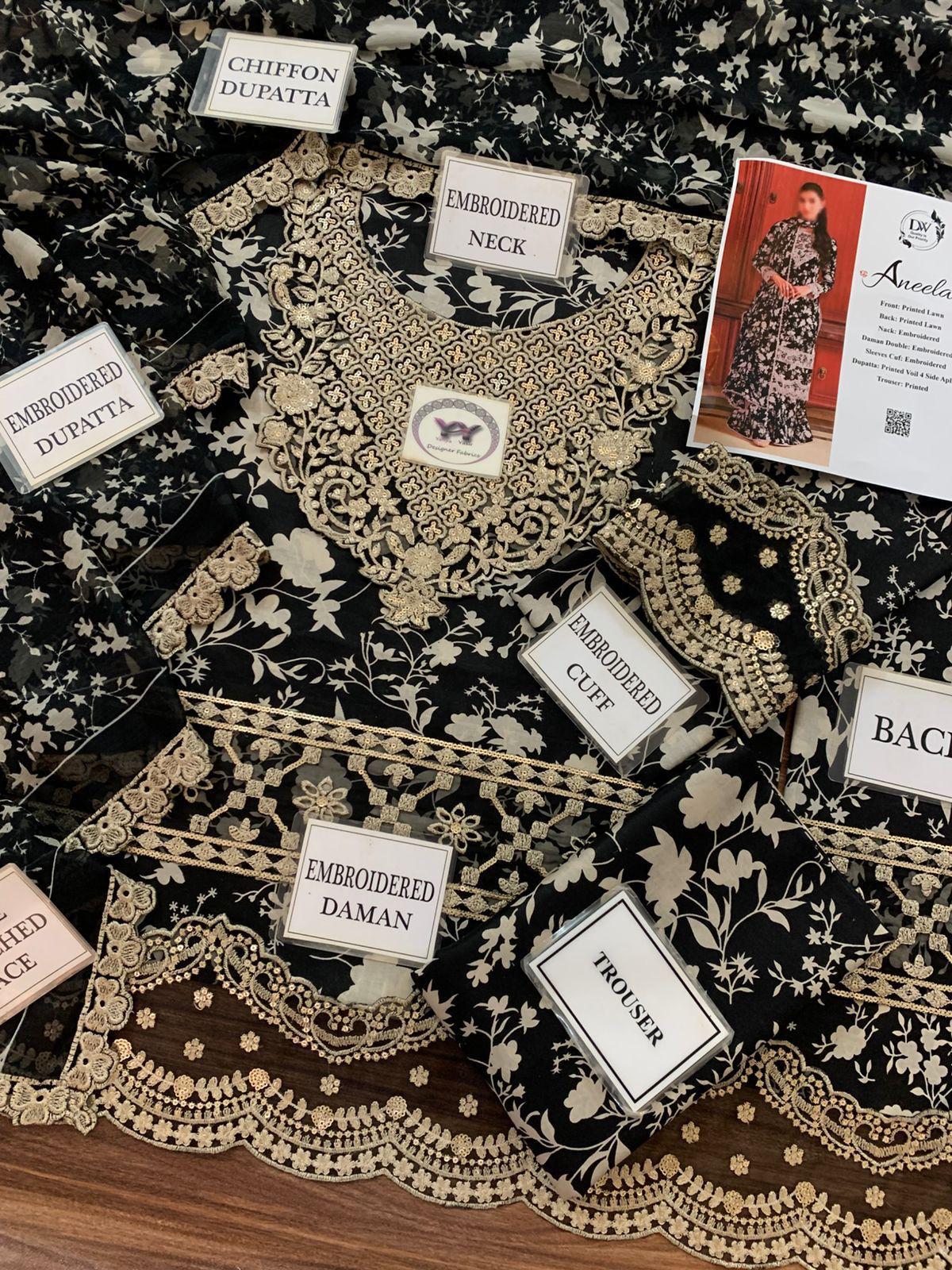 Aneela's Elegant 3PC Unstitched Lawn Suit Collection
