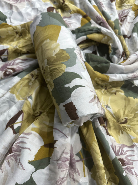 Digital Printed White Floral Linen Allover 2Pcs