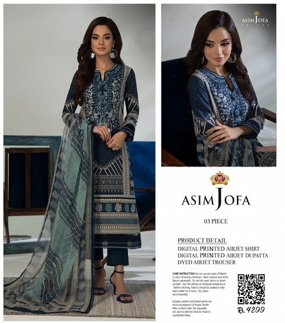 Asim Jofa Unstitched Lawn Printed 3PC In Wholesale Price