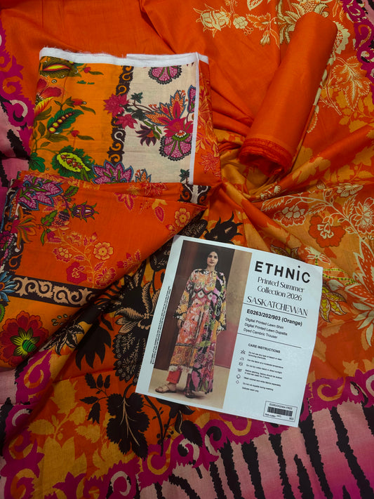 Ethnic Orange Digital Printed Lawn Collection