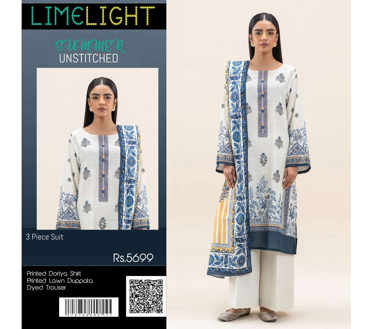 Limelight – Cream & Blue - Doriya Unstitched 3 PCs Unstitched Suit