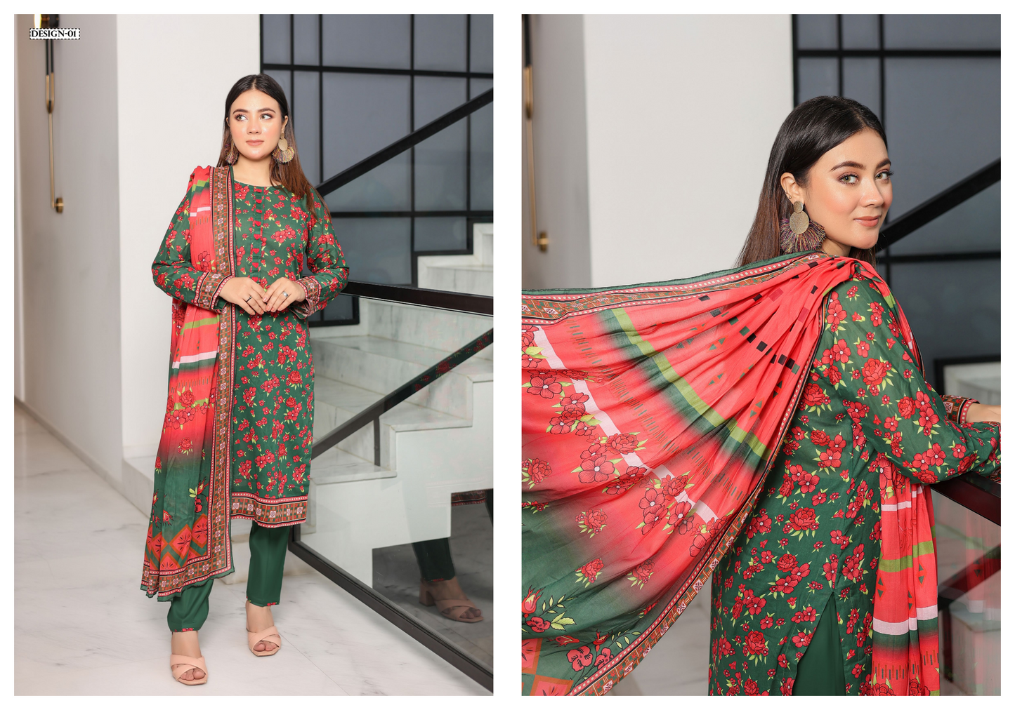 JAWED ARTS ZEBTAN –  3PC UNSTITCHED SUIT Design: 1