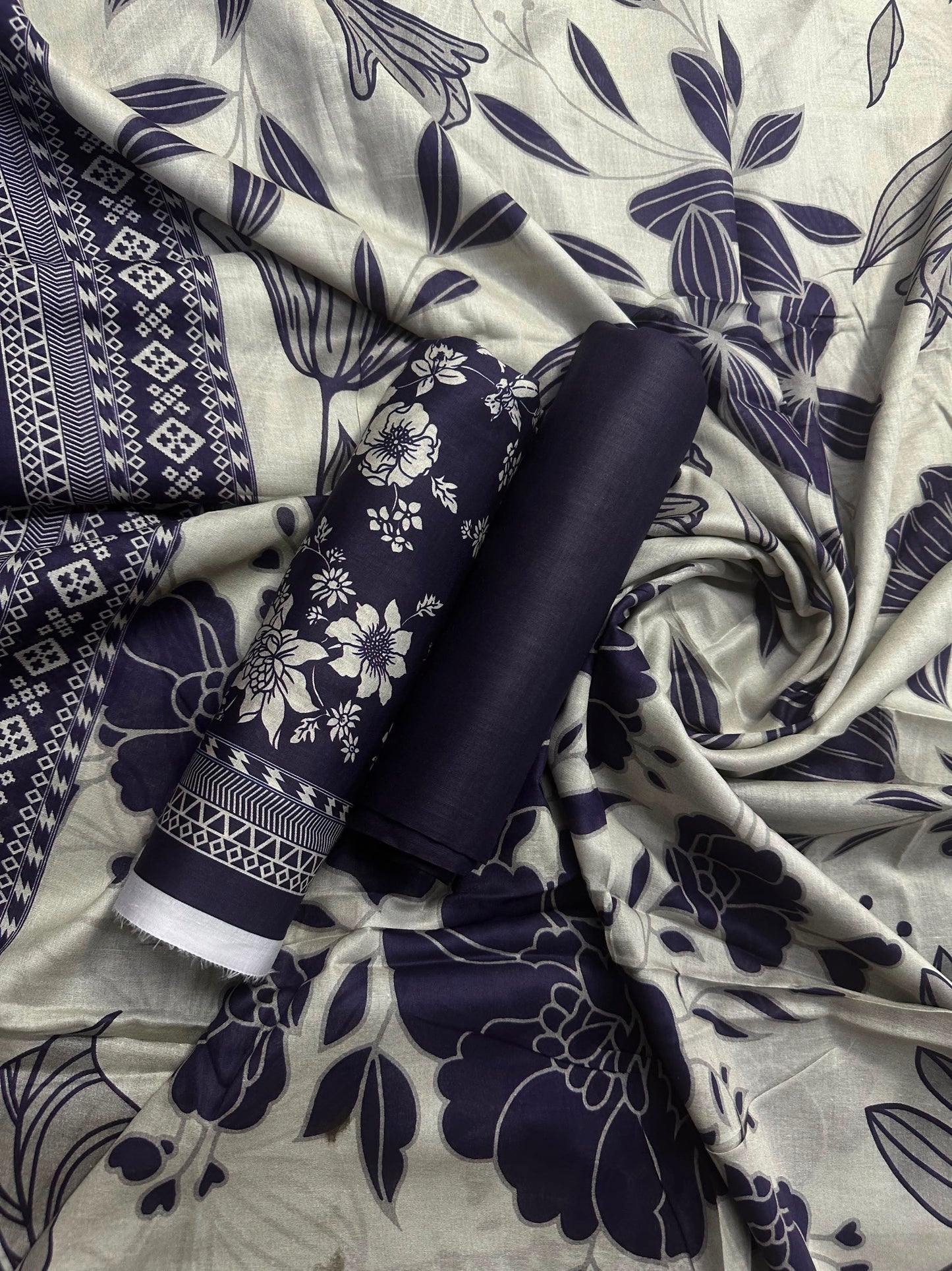 Bin Saeed Purple Floral Printed 3Pcs
