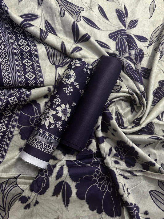 Bin Saeed Purple Floral Printed 3Pcs