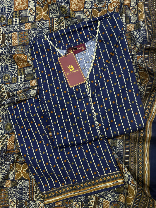 Bin Saeed Navy Stitched 3Pcs
