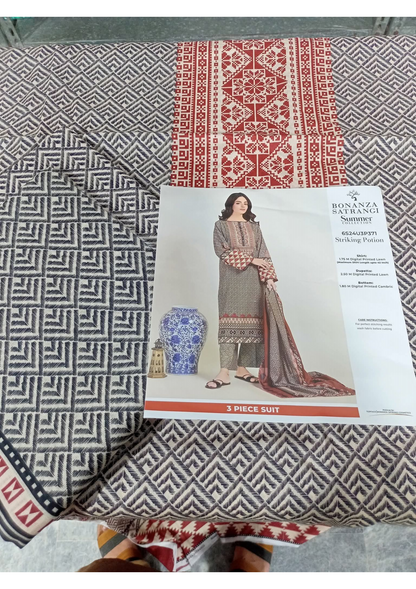 Bonanza Satrangi 100% Original Lawn Dupatta Unstitched 3 Piece