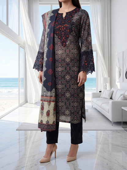 Fleur By Almeerah - Navy Eclipse – Digital Chundri Lawn