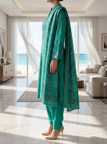 Fleur By Almeerah - Sea Glimmer – Digital Chundri Lawn