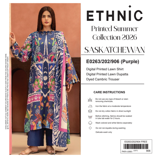 Ethnic Purple Digital Printed Lawn Collection