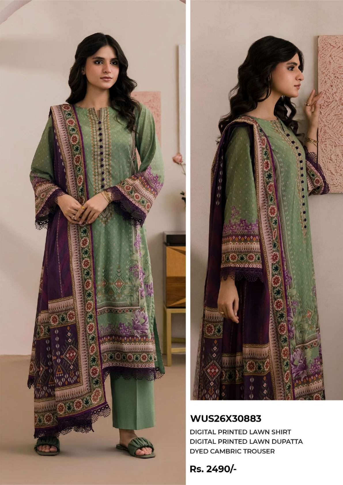 ZELLBURY Unstitched 3pcs Lawn Collection D.C:- WUS26X30883