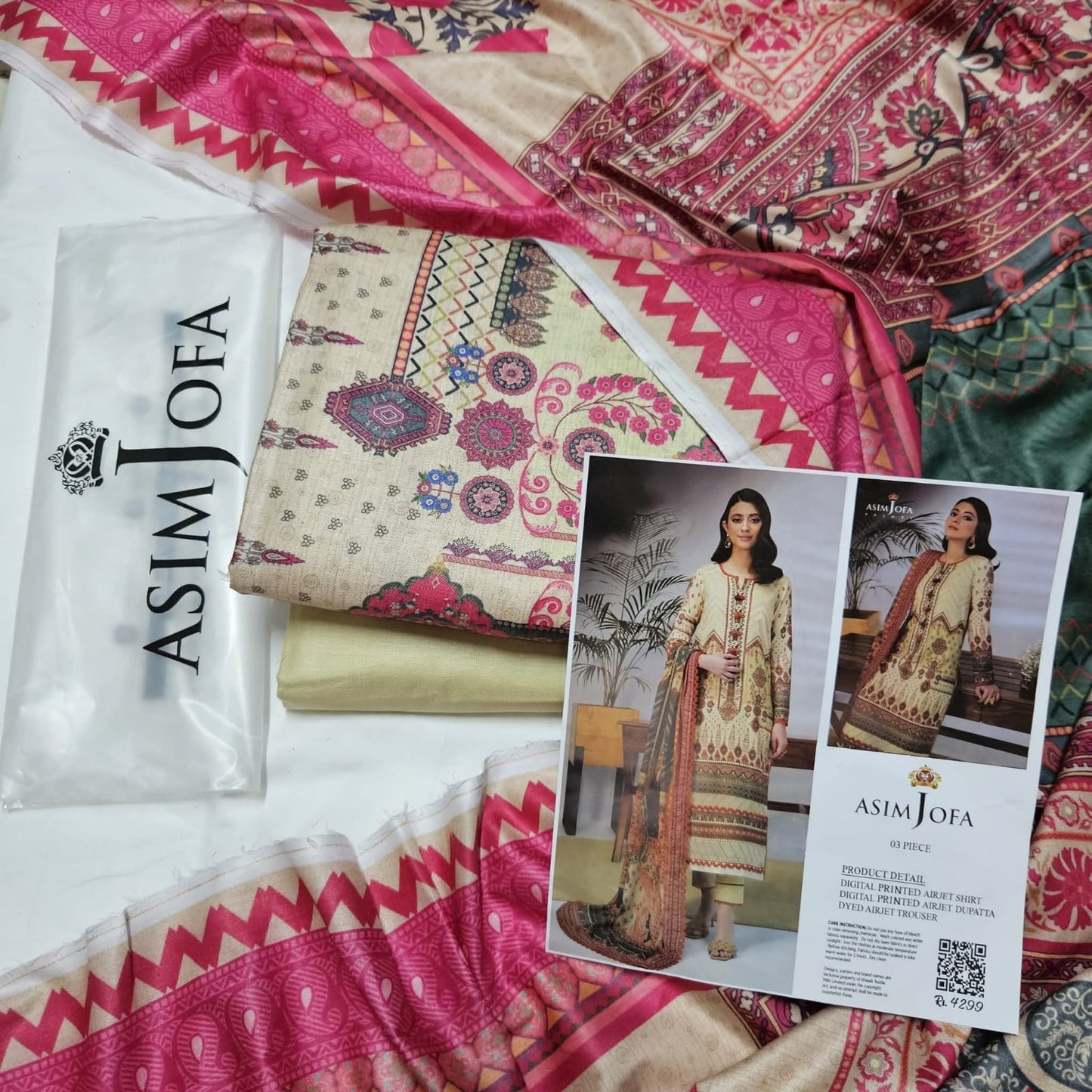 Asim Jofa Unstitched Lawn Printed 3PC In Wholesale Price
