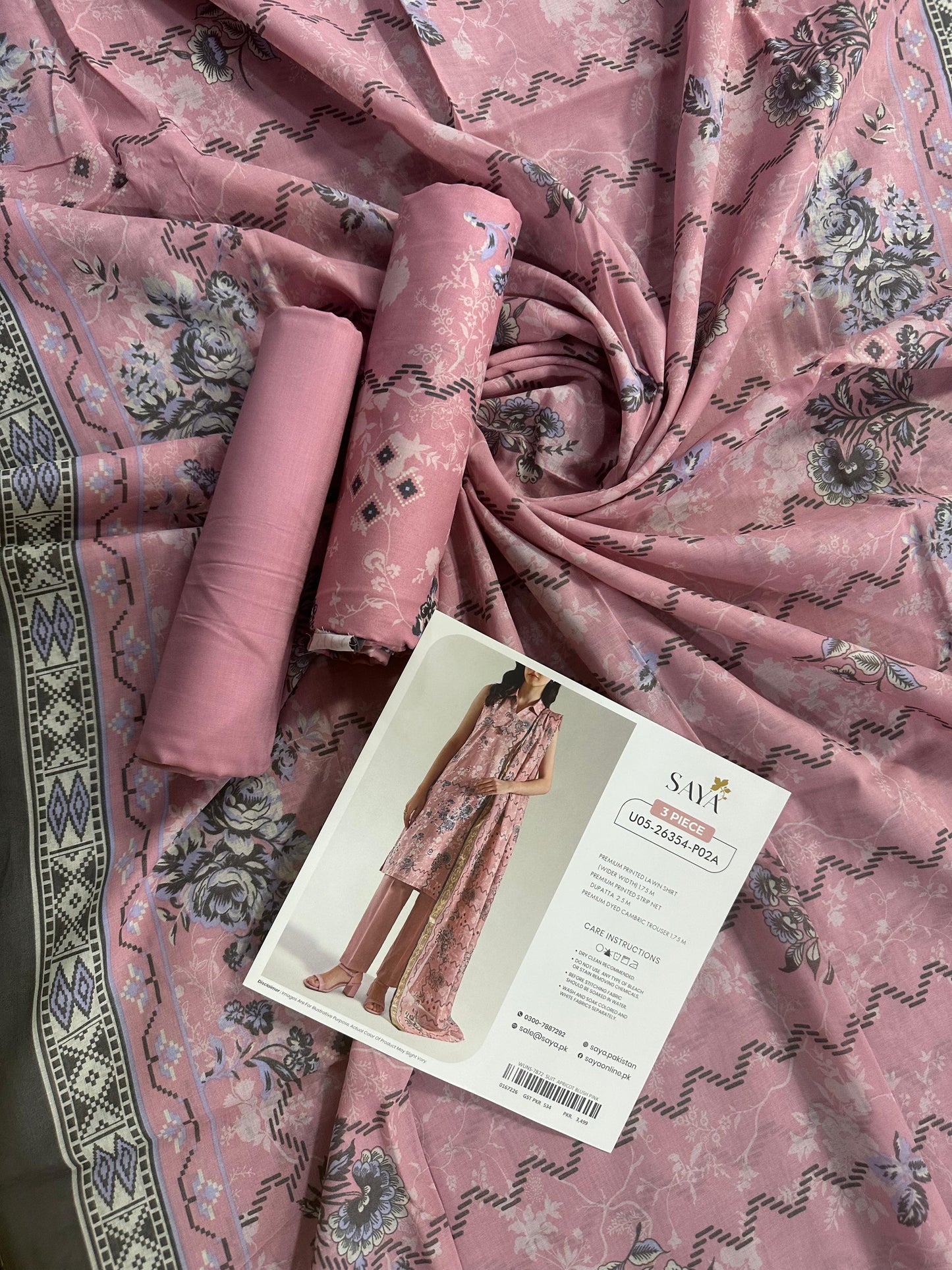 Saya D.C:- U05-26354-P02A - 3 Pcs Printed Lawn