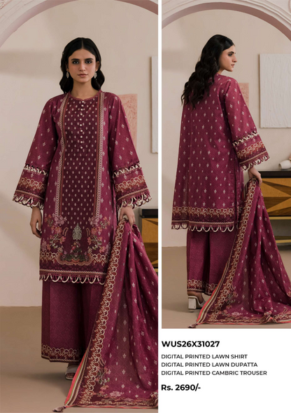 Zellbury D.C:-WUS26X31027  Printed Lawn 3Pcs Collection