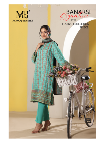 BANARSI BY MJ SIGNATURE DIGITAL PRINTED 3PC LAWN COLLECTION Design #D-A0301-03