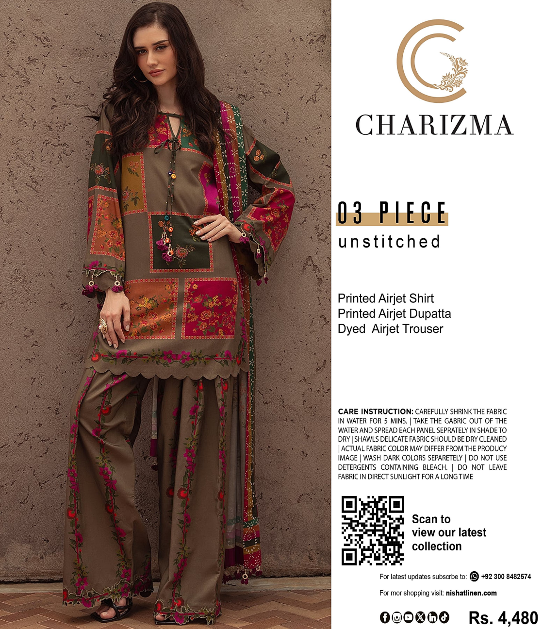 CHARIZMA LAWN COLLECTION 3 PIECE SUIT Design # 07