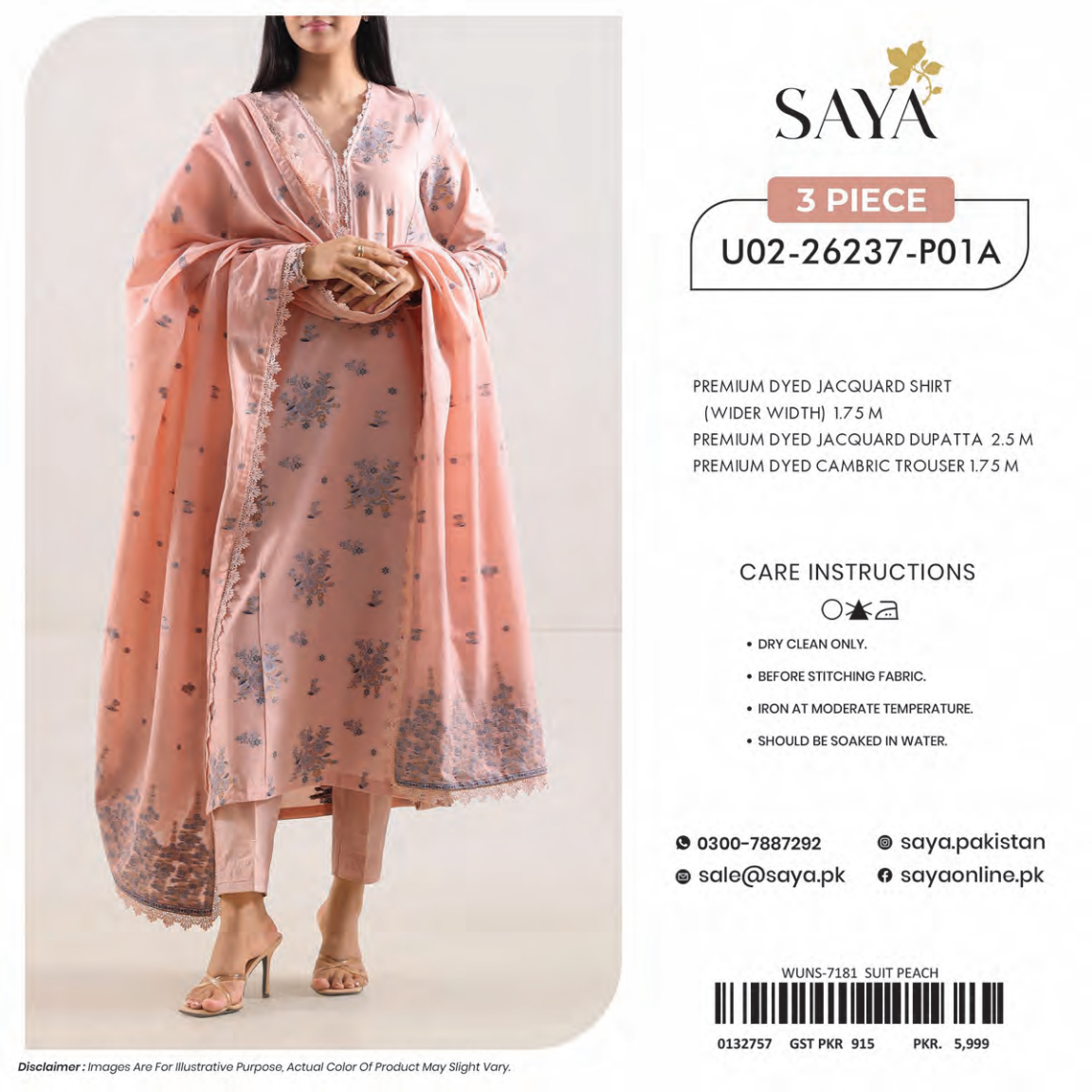 Saya Unstitched Jacquard 100% Original Cotton 3 PCs Suit In WHOLESALE PRICE 💯✨